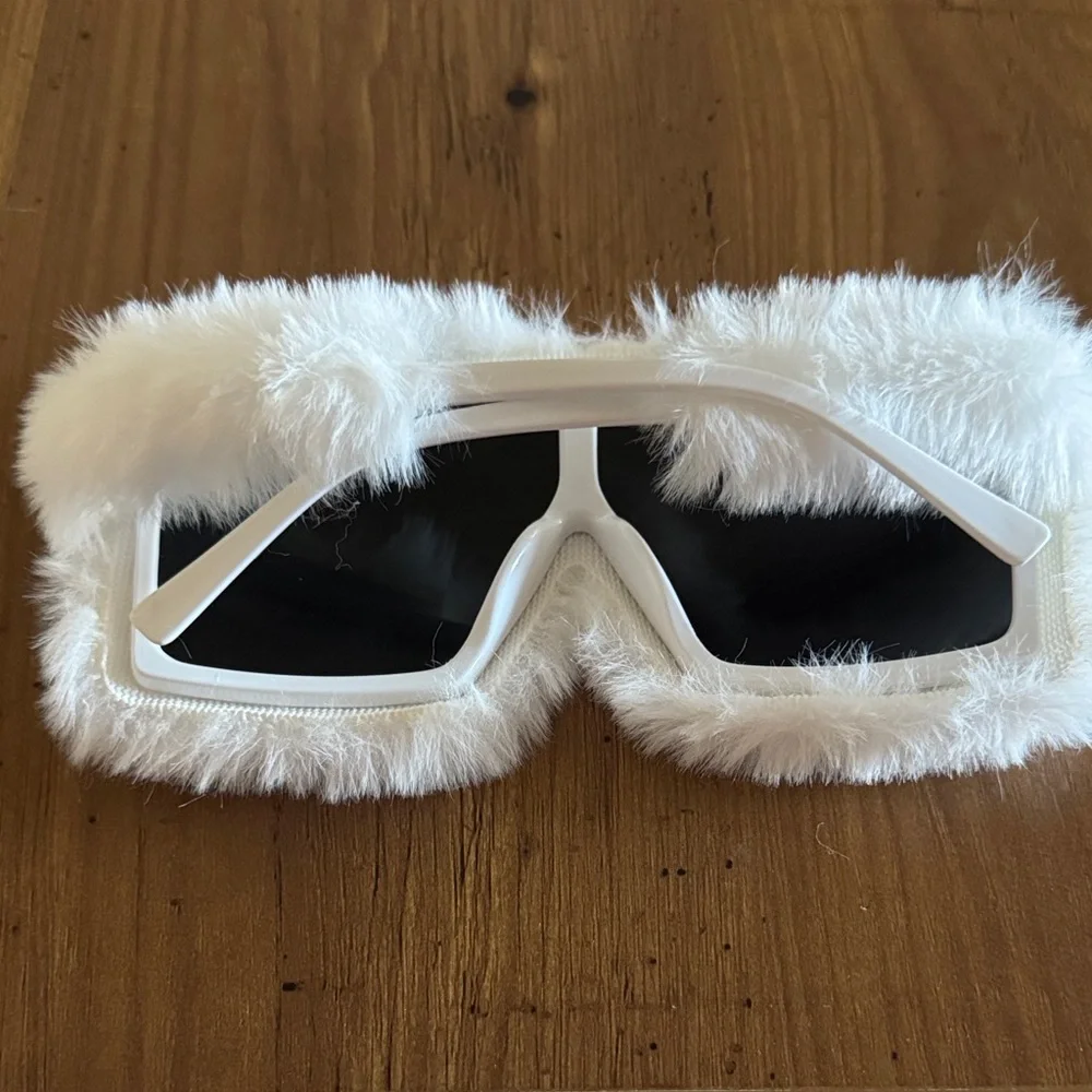 Luxurious White Furry Sunglasses